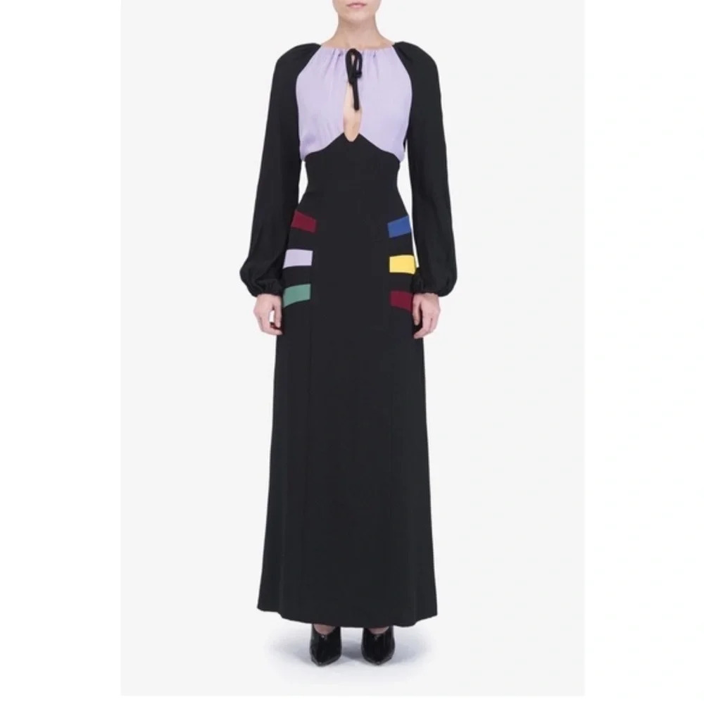 NWOT STAUD Pacha Bell Sleeve Color Blocking Maxi Dress Black Lilac Multicolor 2